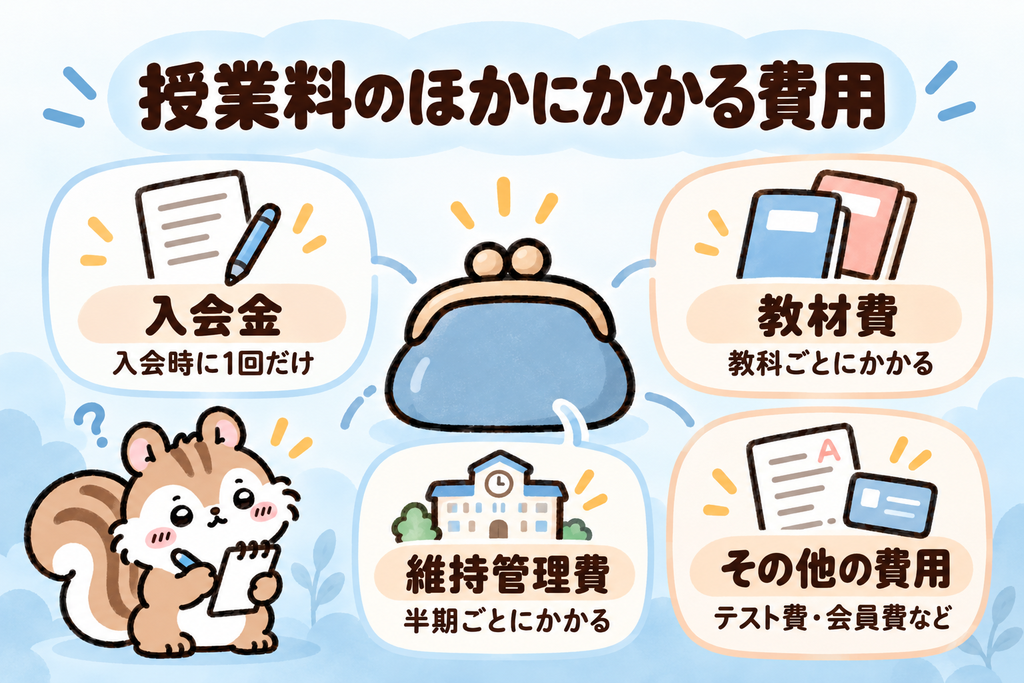 スクールIEで授業料のほかにかかる費用(入会金・教材費・維持管理費・その他の費用)
